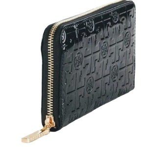 TORY BURCH Embossed Black Patent Leather T Logo Luxe Continental Wallet Clutch